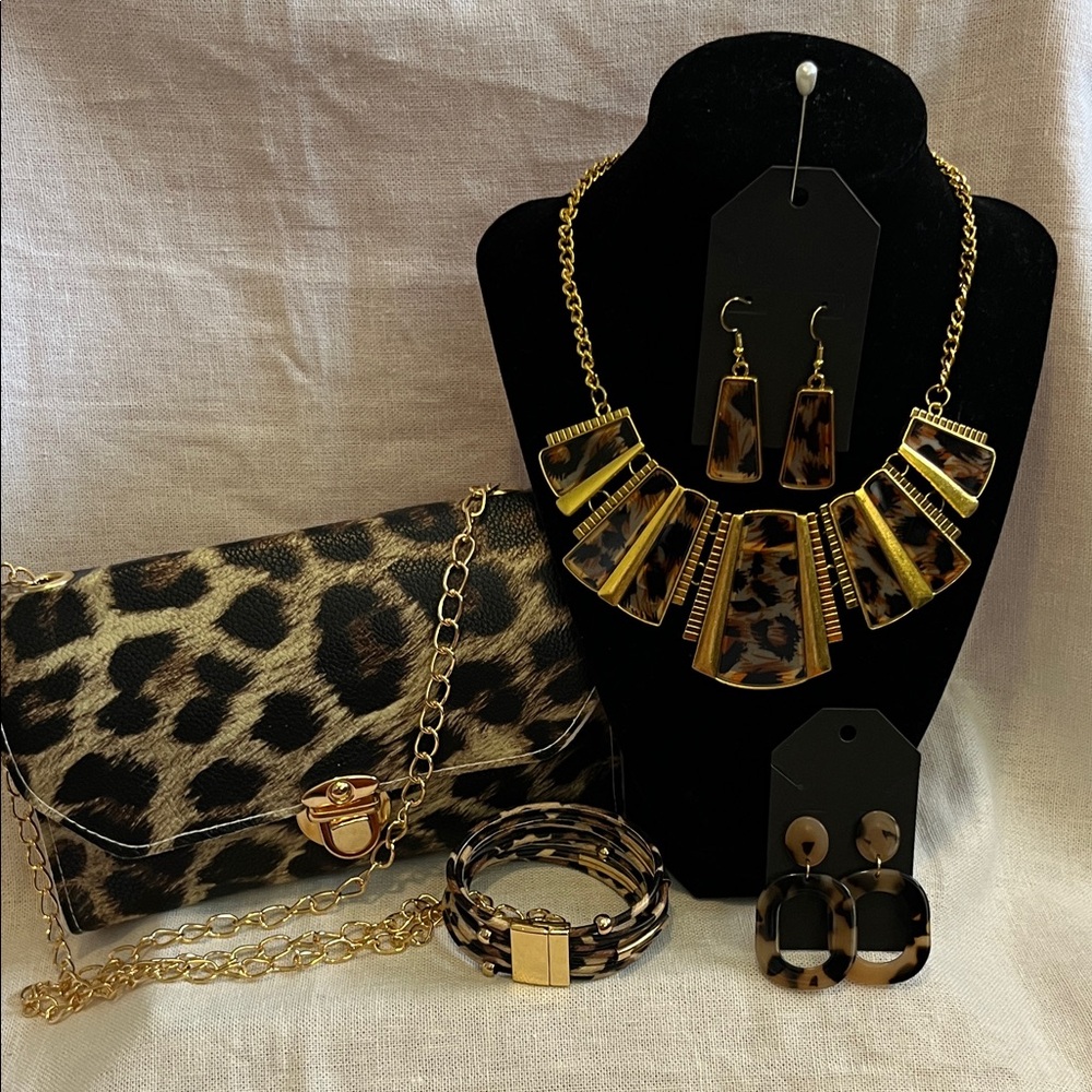 Leopard Print Jewelry and Purse Bundle